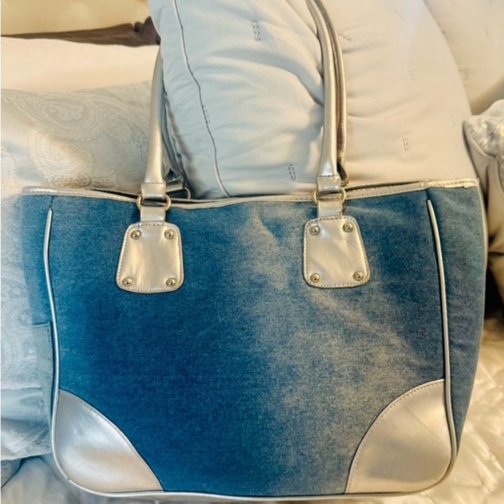 Neiman Marcus Blue and Silver Tote Bag